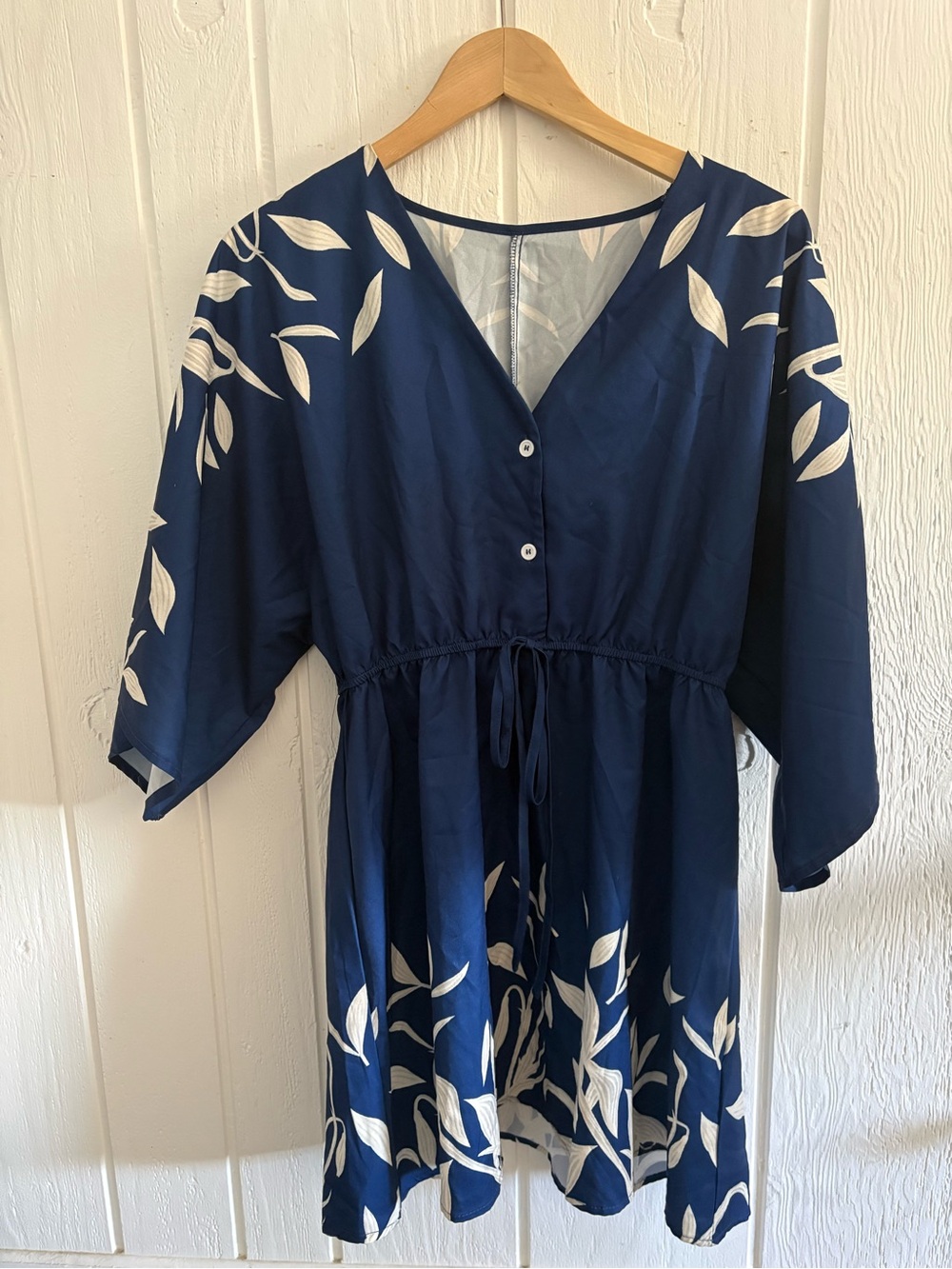 Navy Floral V-Neck Tie-Waist Mini Dress